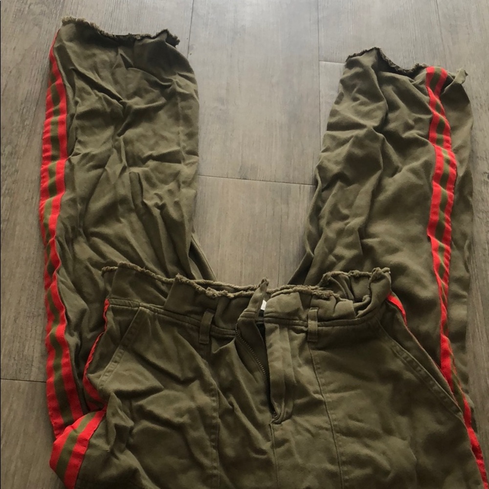 Zara red stripe green pants